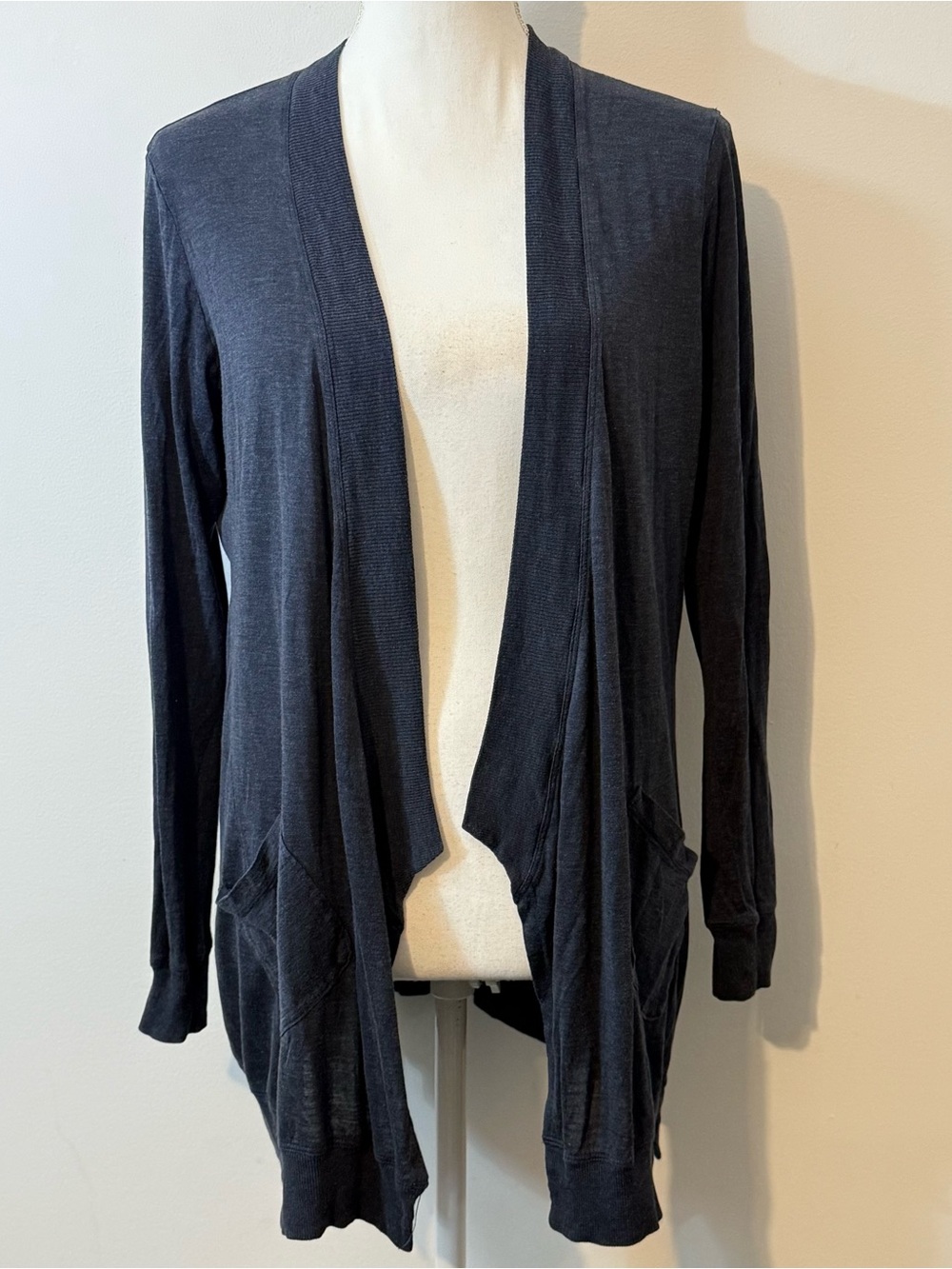 Eileen Fisher Silk / Cotton  Open Front Cardigan Blue Gray Size Medium